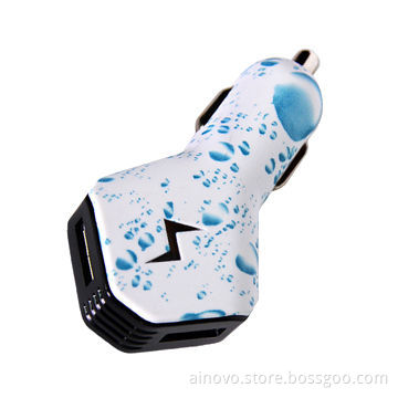 Water transfer printed double USB car charger for iPad, iPhone, 1A/2.1A